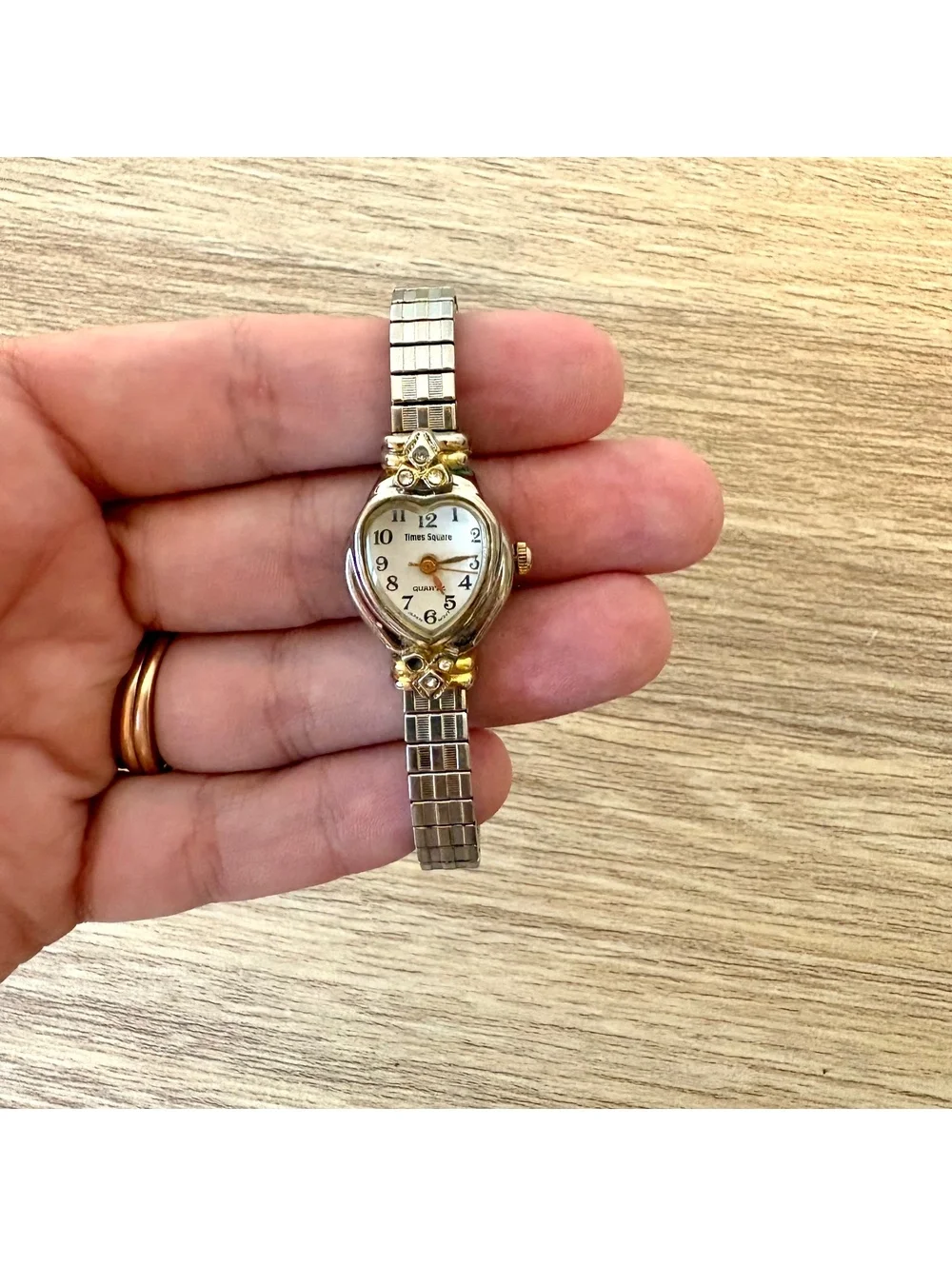 Vintage Times Square Women’s Watch Art Deco Rhinestone Silver Gold Tone Quartz